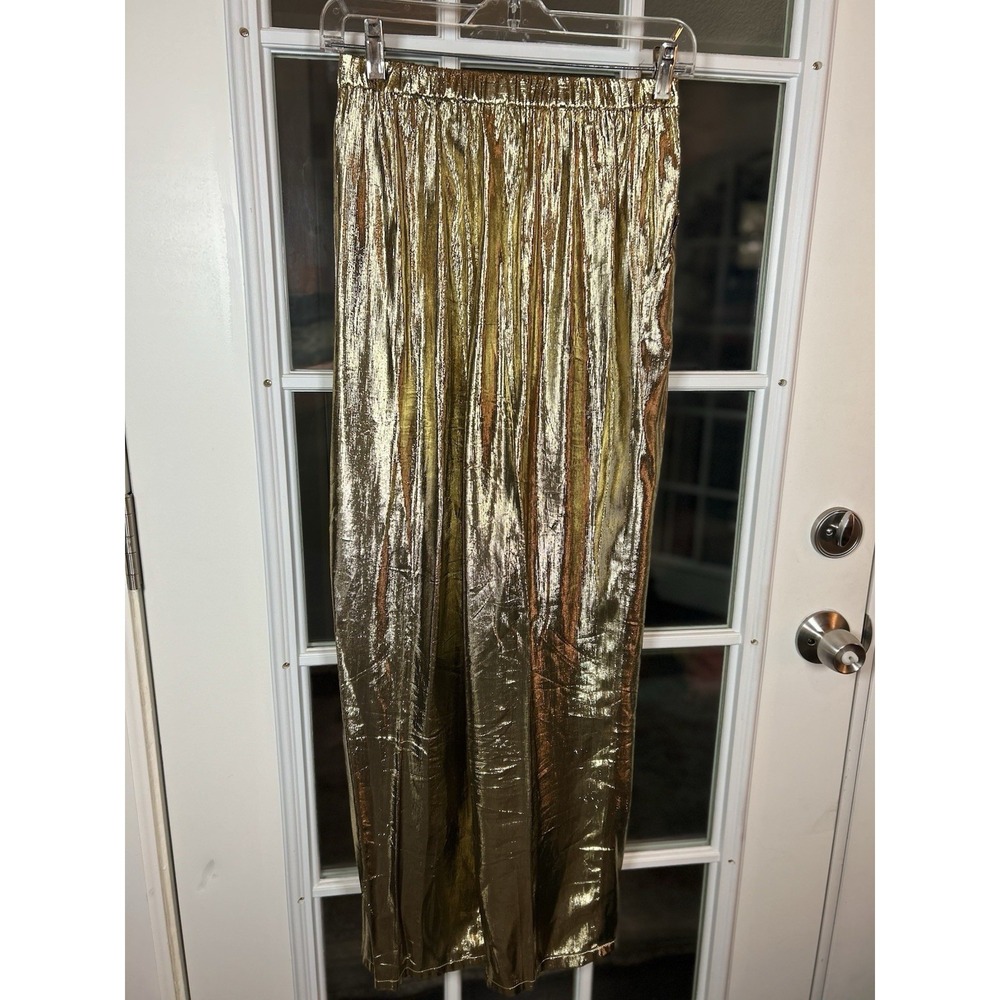Vintage 80s UMI Collections Anne Crimmins Wide Leg Gold Lame Pants Size 8 - Picture 7 of 13